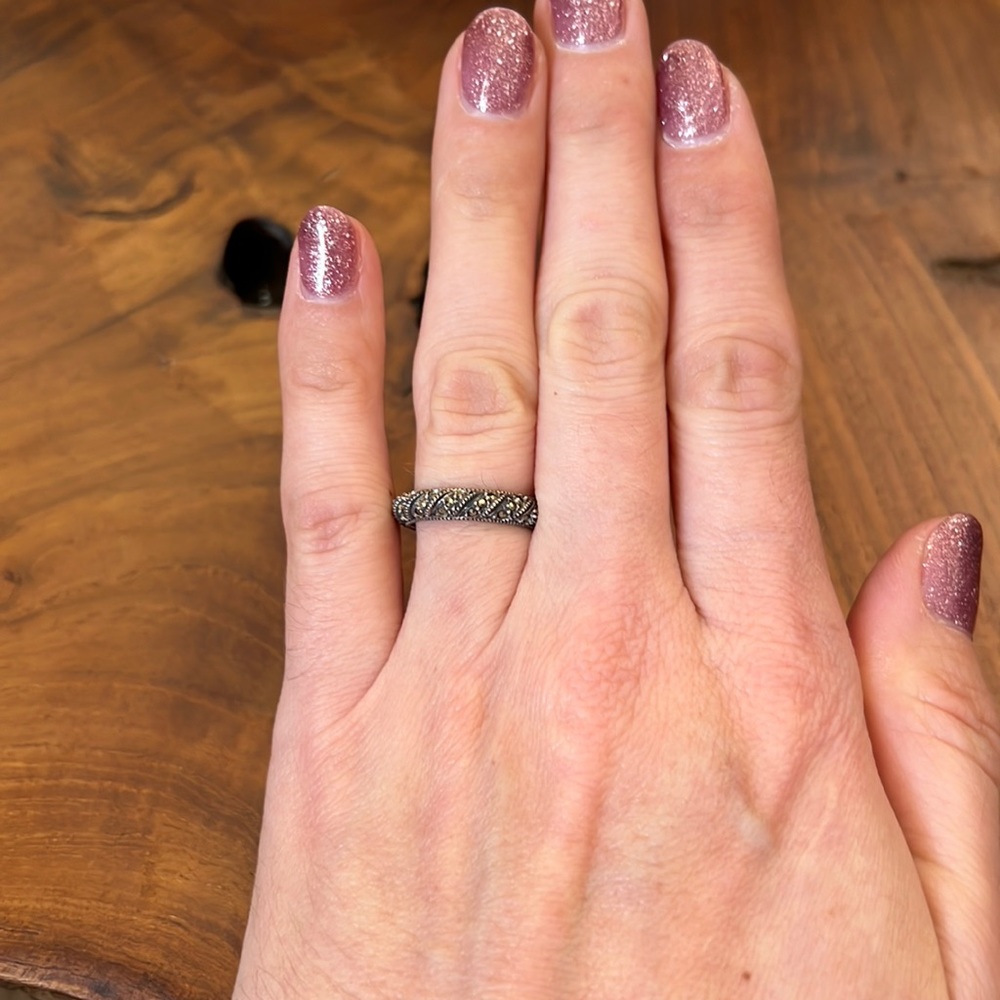 Judith Jack Blackened Silver Pave Band Ring